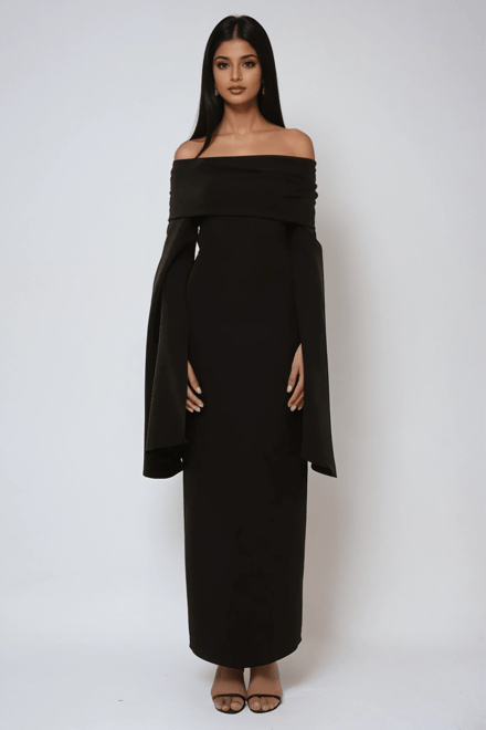 Exclusieve Aangepaste Off Shoulder Bodycon Maxi Jurk met Split