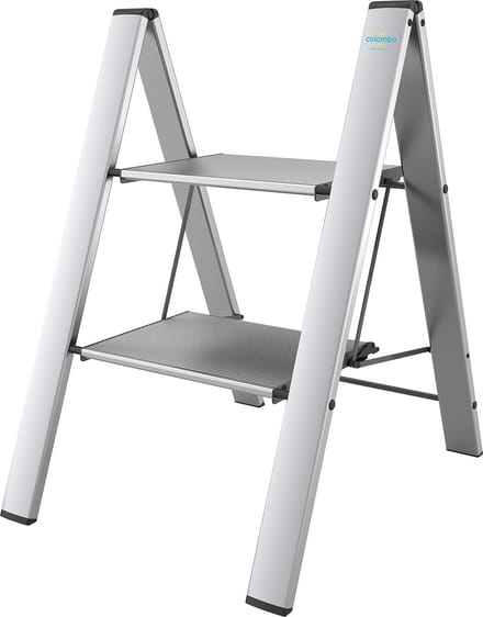 Opstapladder van geanodiseerd aluminium met 2 treden - Veilig en ruimtebesparend