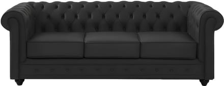 Vente-unique Driezitsbank van buffelleer CHESTERFIELD - Zwart