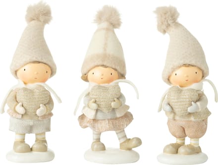 J-Line figuur Jongen + Meisje Winter Hart - polyresin - 3 stuks