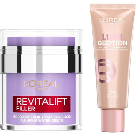 L'Oréal Paris Hyaluronic Filler Water Cream & Lumi Glotion Bundle (Various Shades) - 902 Light Glow