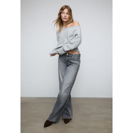 Stradivarius Zachte gebreide trui met boothals  Grijs melange M