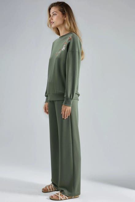 Geborduurd Rundhals Sweatshirt & Rechte Pantalon Twee-delig Set