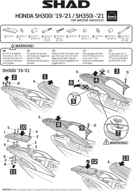 Support de top case Shad pour scooter Honda SH 350 2021 à 2022 H0SH31ST Neuf