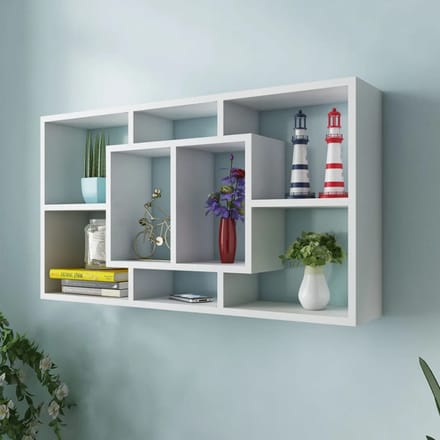 vidaXL - Wandschap - zwevend - 8 - vakken - wit