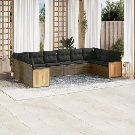 vidaXL - 10-delige - Loungeset - met - kussens - poly - rattan - grijs