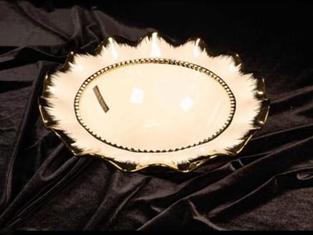 Luxe Serveerschaal Diep Wit / Goud Rond
