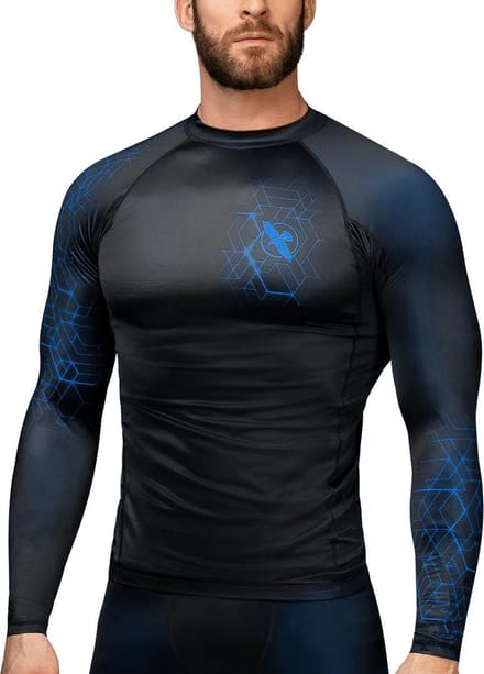 Hayabusa Geo Long Sleeve Rashguard - Zwart, Blauw - Maat S