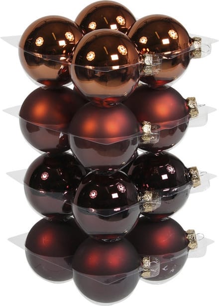 16x stuks kerstversiering kerstballen mahonie bruin van glas - 8 cm - mat/glans - Kerstboomversiering