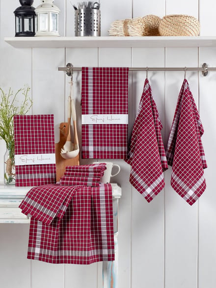 Asir – washanddoekenset (10 stuks) – bordeauxrood en wit – 45 x 65 cm