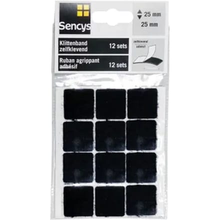 3M zelfklevende klittenband - vierkantjes - zwart - 10 stuks - 4 x 4 cm