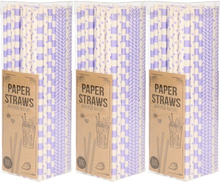 Excellent Houseware Papieren drinkrietjes - 300x - lila/paars- 20 cm