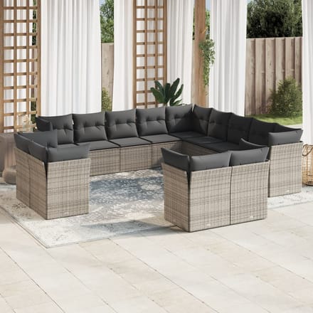 vidaXL - 13-delige - Loungeset - met - kussens - poly - rattan - grijs