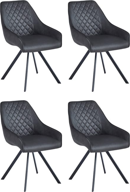Colenis® - Elias Eetkamerstoel - Set Van 4 - Antraciet - Microfiber Stof - 180° draaibaar