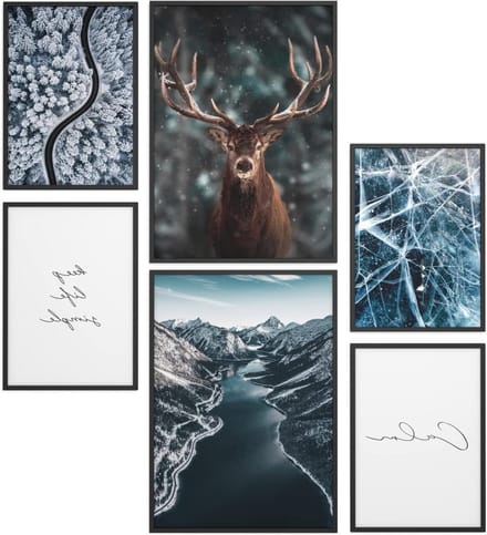 Poster Set - Wanddecoratie Prints - Woonkamer Inrichten - Set van 6 - 2x A3 4x A4 - Blauw