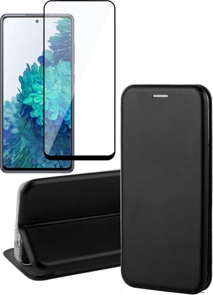 Hoesje geschikt voor Samsung Galaxy S20 FE - Screen Protector FullGuard - Book Case Kunstleer ThinShield Zwart & Screenprotector