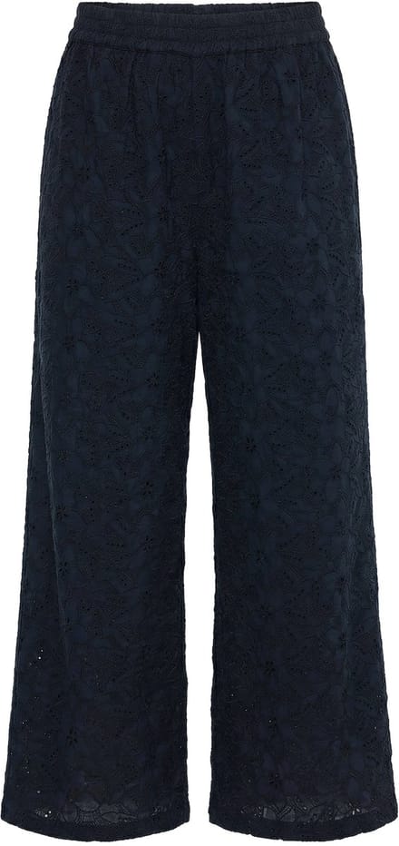 Studio Untold - Dames - Broek wijde pijpen katoenen kant elastische tailleband - Zwart - Maat 42