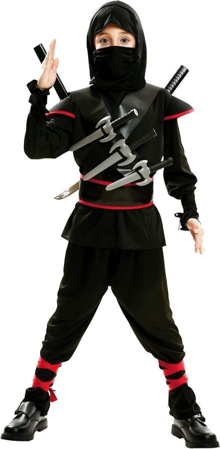 Ninja Asassin Kostuum Kind Zwart Rood - 5-6 Jaar (116cm)