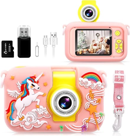 Digitale Kindercamera set - Selfiecamera 1080P voor kinderen 3-10 jaar - USB Oplaadbaar - Roze
