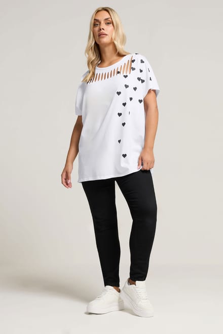 Yours Witte Top Met Hartenprint En Slash Detail Size 50-52