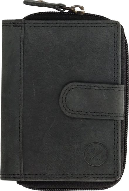 Hide & Stitches - Portemonnee Heren Dames - Hunter Leer Zwart