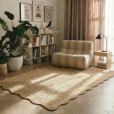 Jute vloerkleed scallop wafelstructuur naturel/roest Mrcarpet