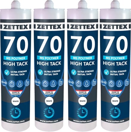 Zettex MS 70 High Tack Montagekit - Lijmkit - Binnen & Buiten - Extra Sterk - 290ml - Wit - 4-PACK