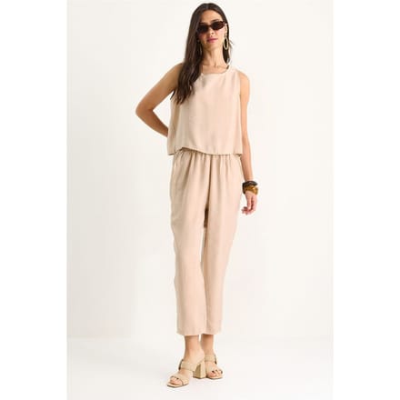 Mouwloze Crew Neck Blouse en Carrof Fıt Broek Set