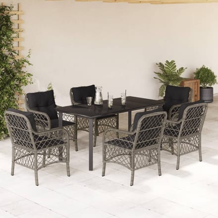 vidaXL - 7-delige - Tuinset - met - kussens - poly - rattan - grijs