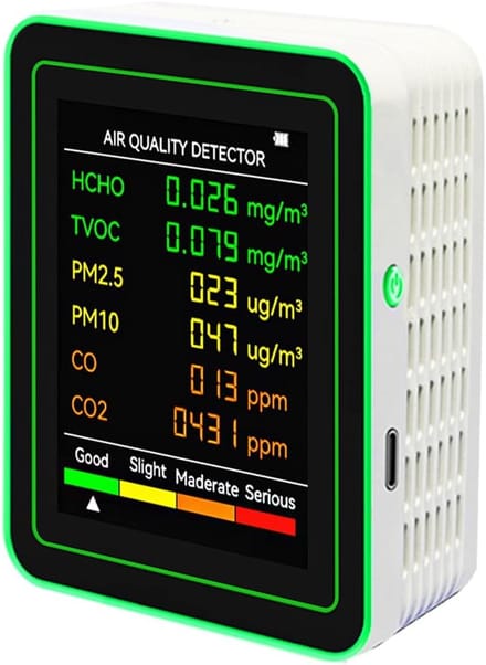 Luchtkwaliteit Monitor - CO2 Meter - Binnenklimaat Meten - Multifunctioneel Display - Compact Formaat - Wit