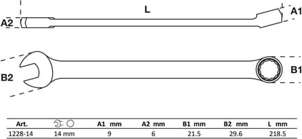 BGS Steekringsleutel - extra lang - 14 mm
