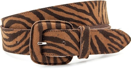 Dames riem bruin - Leren jeans riem 4cm met zebraprint - Leer - Jeans riem - Casual - Maat 100