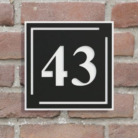 Huisnummerbord voordeur - Vierkant kader - 15 cm - zwart/wit