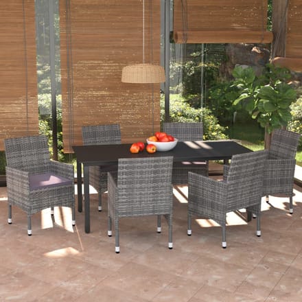 vidaXL - 7-delige - Tuinset - met - kussens - poly - rattan - grijs