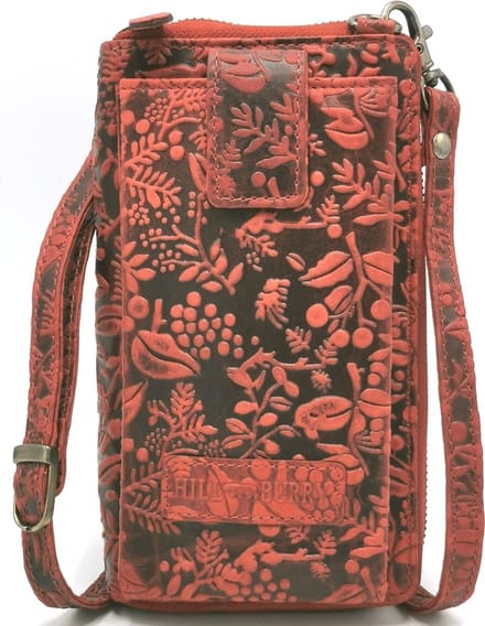 HillBurry Telefoontas-Portemonnee Bladeren reliëf rood - (bxhxd) ca. 11cm x 19cm x 3cm