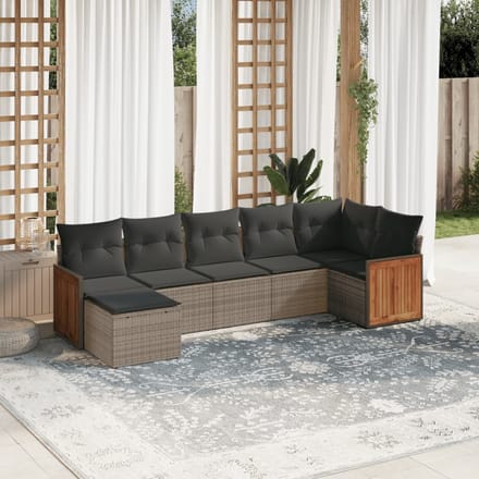 vidaXL - 7-delige - Loungeset - met - kussens - poly - rattan - grijs