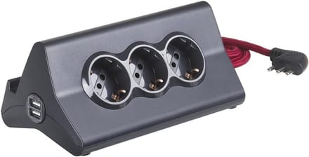Meervoudige contactdoos voor bureau met 3 stopcontacten en 2 USB-aansluitingen