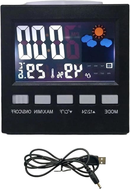 Weerstation met Buitensensor - Digitale Klok Thermometer - Weersvoorspelling Thuis - Groot Kleurendisplay - 14.5 cm - Zwart