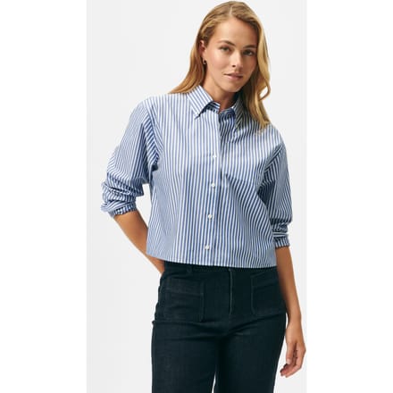 Brooks Brothers Cropped Striped Cotton Poplin Shirt Blue Größe: M | Business hemden Outlet | Damen | Blau