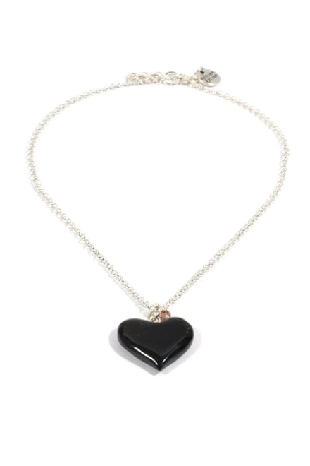Heaven Eleven dames Ketting zilver plating met zwart hart van hertegewei