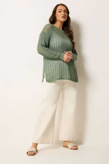 Yours Saliegroene Gehaakte Trui Size 58-60