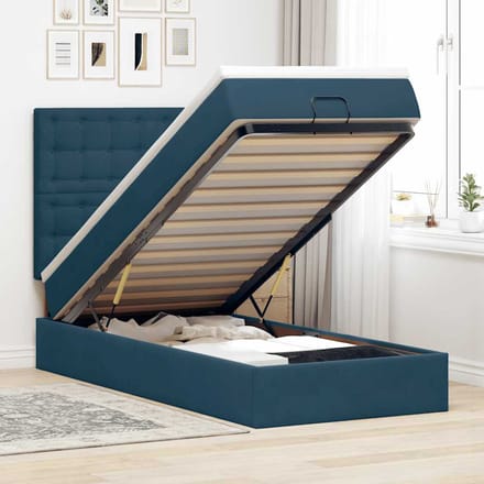 vidaXL - Ottoman - bed - met - matrassen - 90x190cm - fluweel - donkerblauw