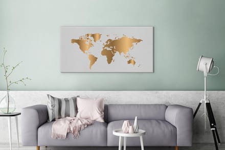 Wereldkaart Goud Golven canvas | Wereldkaart Canvas Schilderij 100x50 cm