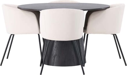 Lanzo eethoek tafel mokka en 4 berit stoelen beige.