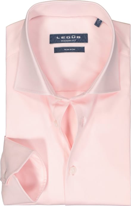 Ledub modern fit overhemd - twill - lichtroze - Strijkvrij - Boordmaat: 45