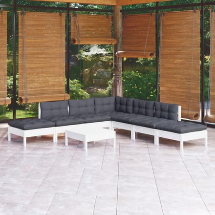 vidaXL - 8-delige - Loungeset - met - kussens - grenenhout - wit