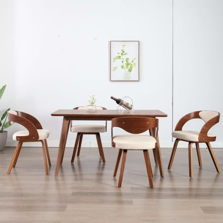 vidaXL - Eetkamerstoelen - 4 - st - gebogen - hout - en - kunstleer - crèmekleurig