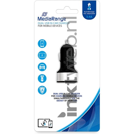 MediaRange dubbele USB autolader 3.4 A vermogen zwart (Origineel)
