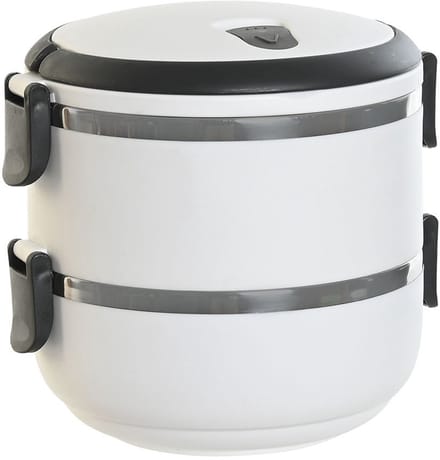 Benson stapelbare thermische lunchbox - warme maaltijd box - wit - 16 x 15 cm - Voedsel bewaarbakjes