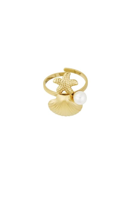Bijoutheek Ring (Sieraad) Schelp Zeester Parel One Size Goud